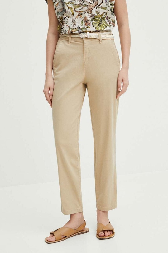 Spodnie damskie z paskiem chino gładkie kolor beżowy RS24.SPD080 beżowy RS24