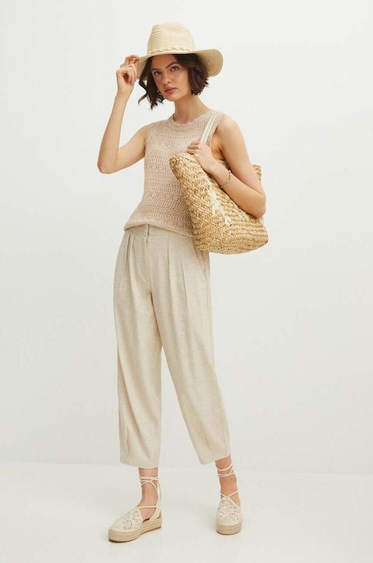 Nohavice s prímesou ľanu Medicine s prímesou ľanu béžová RS24.SPDA02