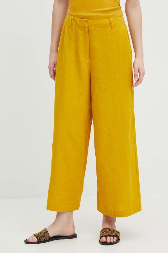 Lněné kalhoty dámské žlutá barva RS24.SPDA03 žlutá RS24