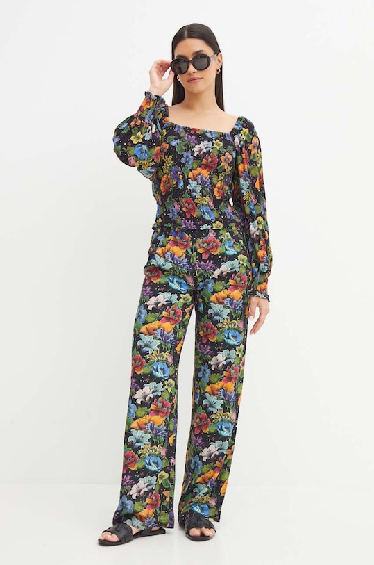 Spodnie damskie wide leg wzorzyste kolor czarny RS24.SPDC00 czarny RS24