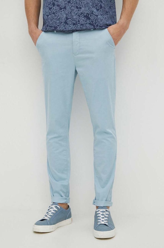 Spodnie męskie slim gładkie kolor niebieski z elastanem niebieski RS24-SPM603