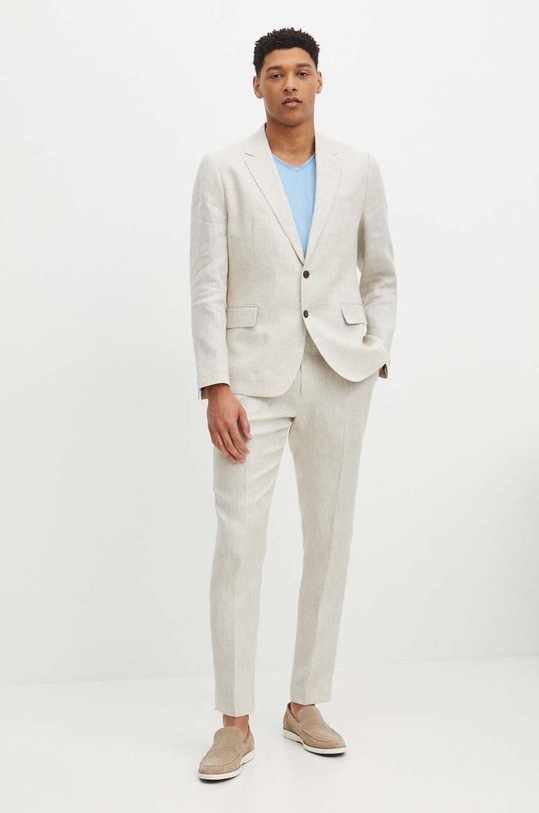 Ľanové nohavice pánske béžová farba RS24.SPM905 béžová RS24