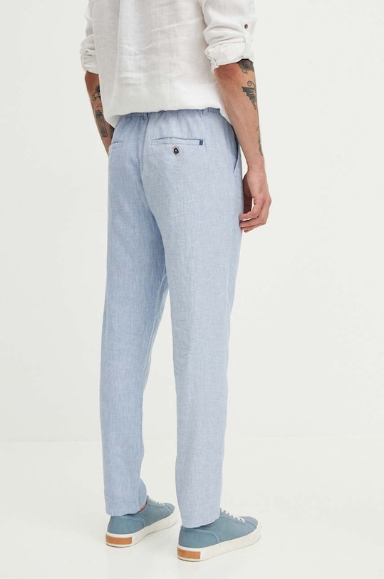 Oblečení Lněné kalhoty pánské melanžové modrá barva RS24.SPMB10 modrá