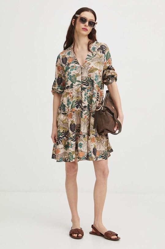 Sukienka damska midi wzorzysta kolor beżowy RS24.SUD052 beżowy RS24