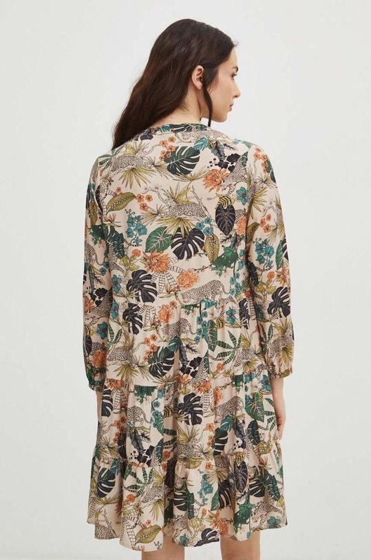 Odzież Sukienka damska midi wzorzysta kolor beżowy RS24.SUD052 beżowy