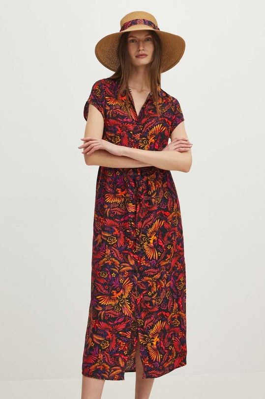 Sukienka damska maxi z paskiem z wiskozy casual multicolor RS24.SUD071