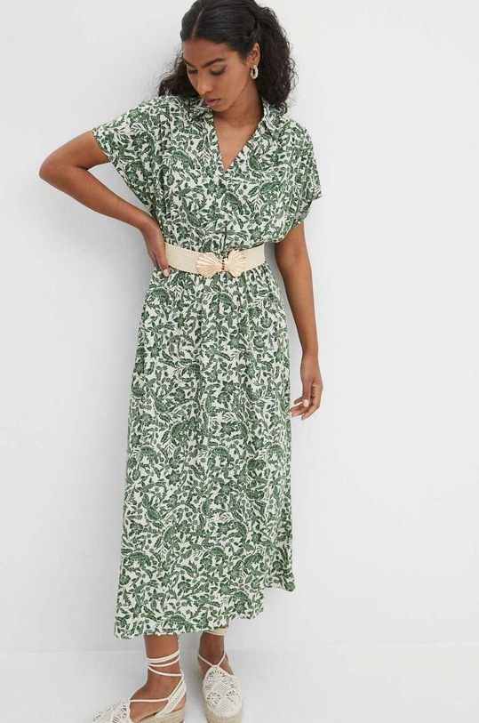 Sukienka damska midi wzorzysta kolor kremowy midi kremowy RS24.SUD073