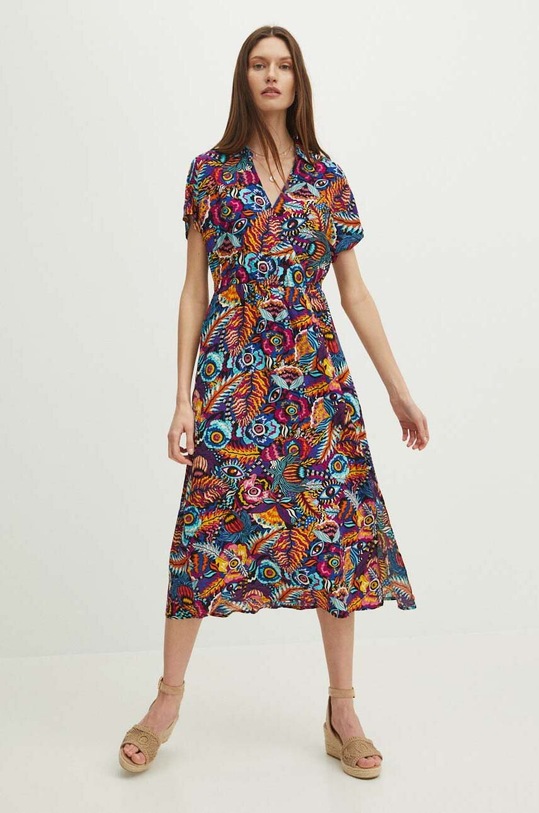 Sukienka damska maxi wzorzysta kolor multicolor rozkloszowany multicolor RS24.SUD090