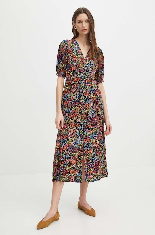 Sukienka damska maxi wzorzysta kolor multicolor rozkloszowany multicolor RS24.SUD092