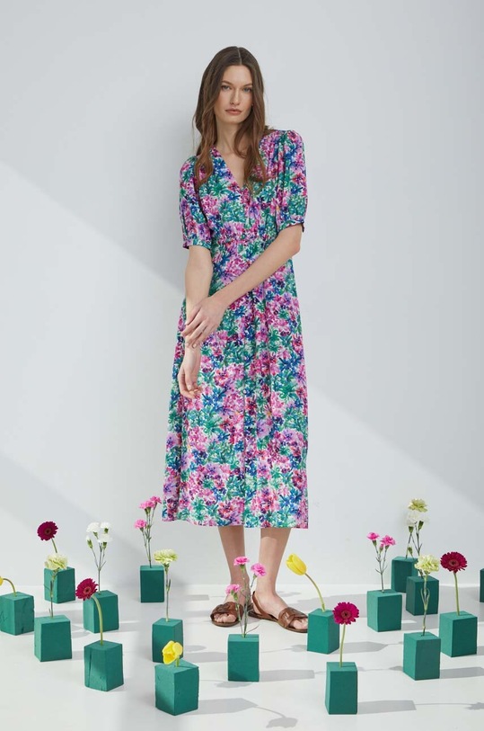 Sukienka damska maxi wzorzysta kolor multicolor rozkloszowany multicolor RS24.SUD092