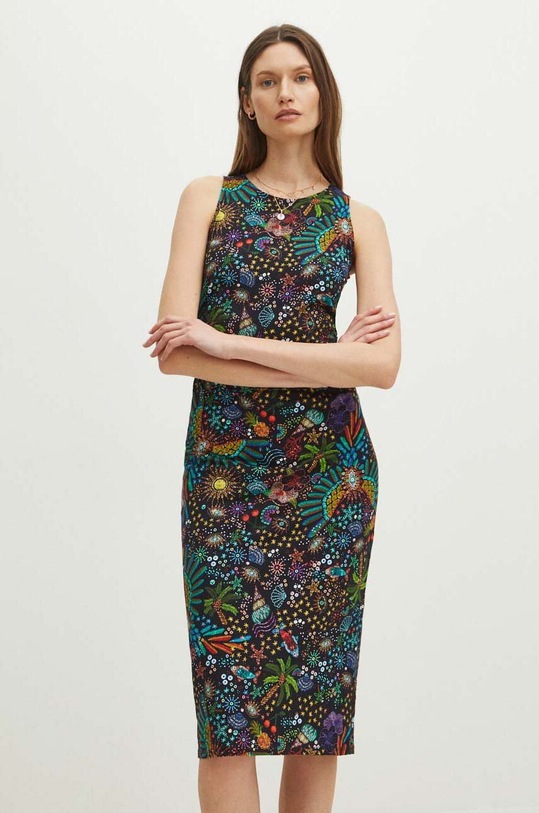 Bavlnené šaty dámske čierna farba okrúhly čierna RS24.SUD095