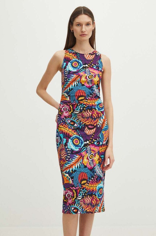 Sukienka bawełniana damska midi wzorzysta kolor multicolor bawełna multicolor RS24.SUD095