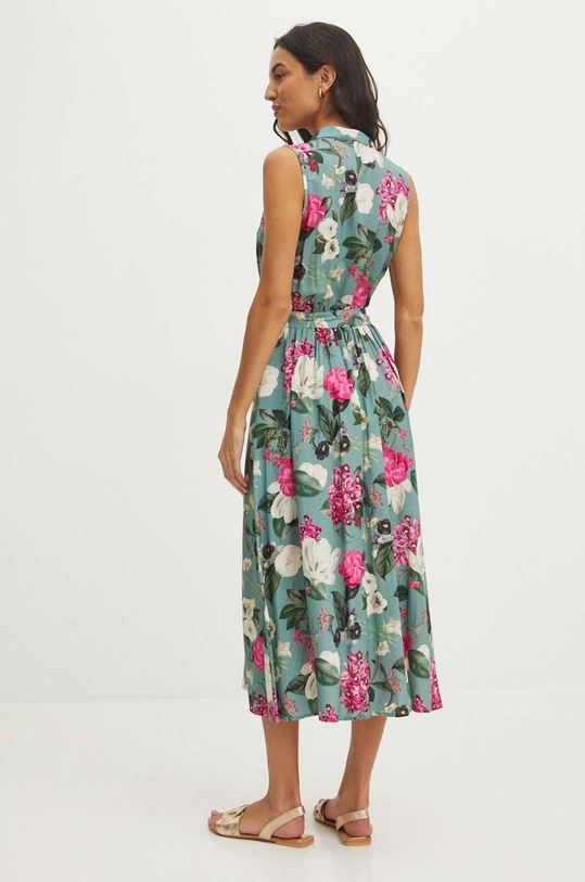 Odzież Sukienka midi z paskiem wzorzysta kolor turkusowy RS24.SUD0B0 turkusowy