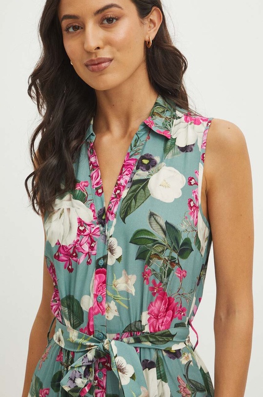 Sukienka midi z paskiem wzorzysta kolor turkusowy turkusowy RS24.SUD0B0