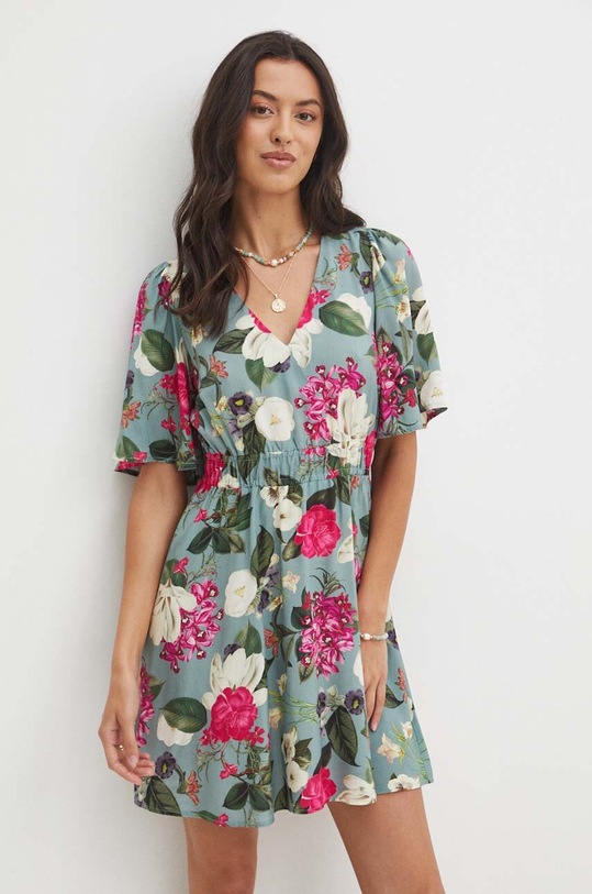 Šaty dámske mini kvetinové tyrkysová farba mini tyrkysová RS24.SUD0B4