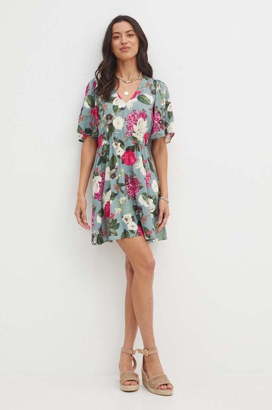 Šaty dámske mini kvetinové tyrkysová farba RS24.SUD0B4 tyrkysová RS24