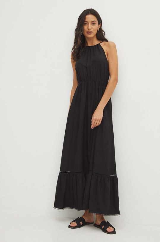 Sukienka z domieszką lnu damska maxi gładka kolor czarny gładkie czarny RS24.SUD0B5