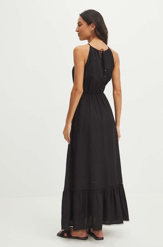 Odzież Sukienka z domieszką lnu damska maxi gładka kolor czarny RS24.SUD0B5 czarny
