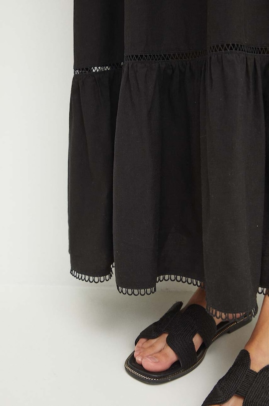 Sukienka z domieszką lnu damska maxi gładka kolor czarny RS24.SUD0B5