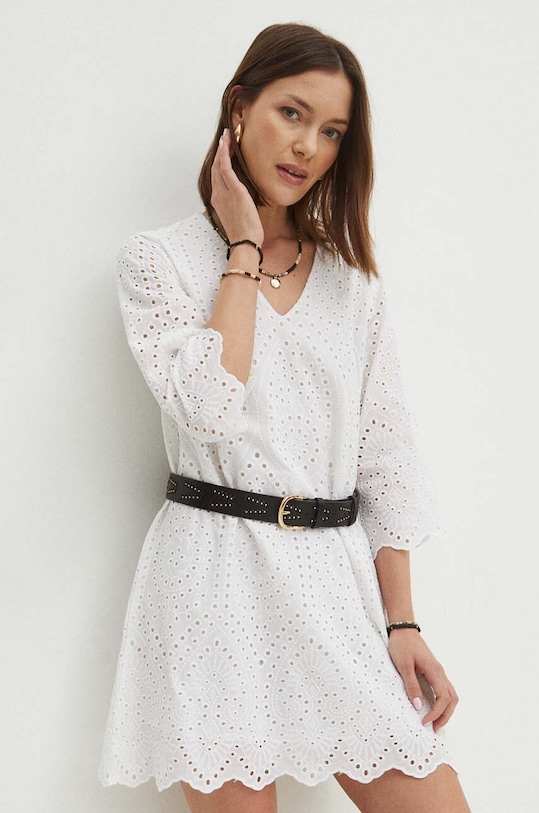 Bavlnené šaty dámske béžová farba RS24.SUD604 béžová RS24