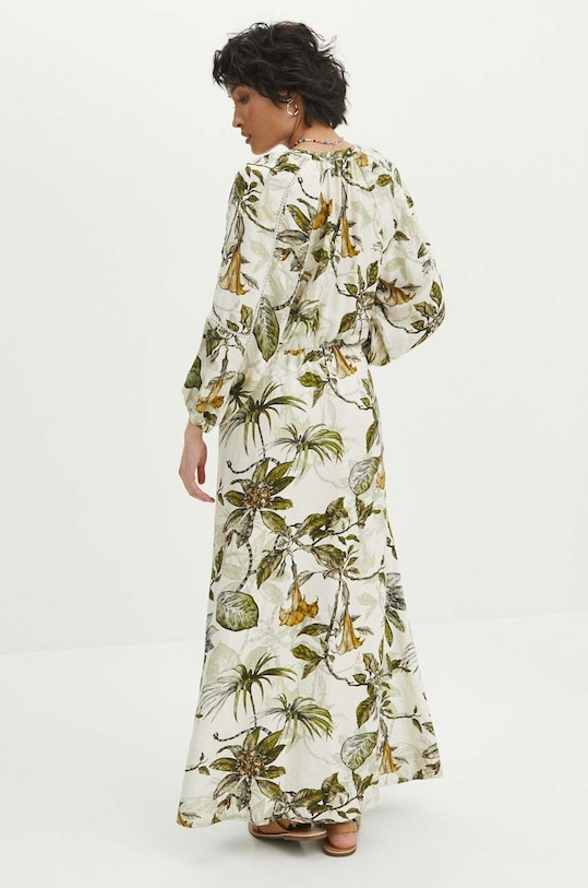 Odzież Sukienka z domieszką lnu damska maxi wzorzysta kolor cielisty RS24.SUD700 cielisty