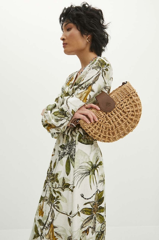 Sukienka z domieszką lnu damska maxi wzorzysta kolor cielisty cielisty RS24.SUD700