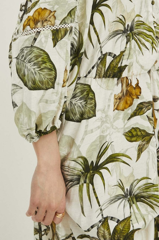 Sukienka z domieszką lnu damska maxi wzorzysta kolor cielisty RS24.SUD700 cielisty