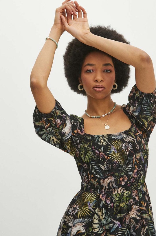 Sukienka damska midi wzorzysta kolor czarny czarny RS24.SUD701