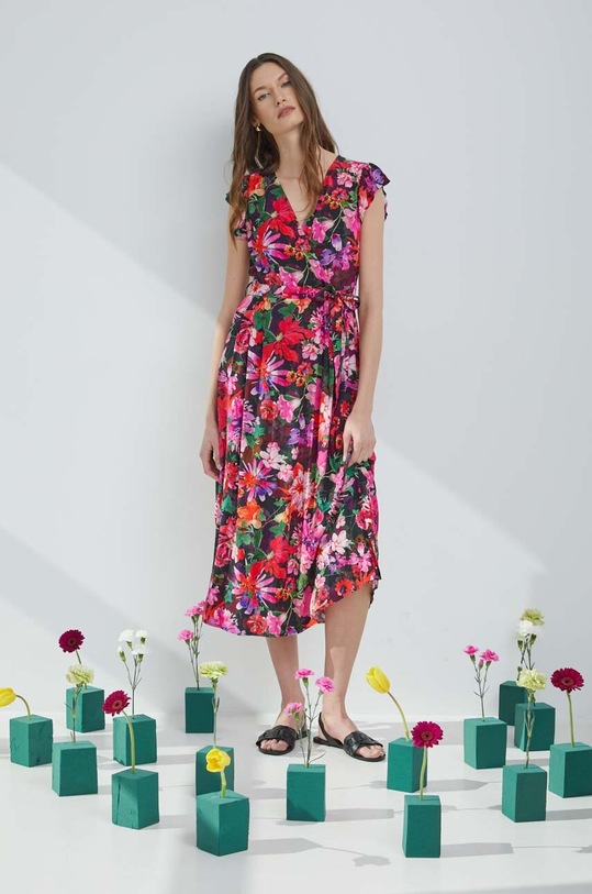 Sukienka z paskiem midi wzorzysta midi multicolor RS24.SUD911