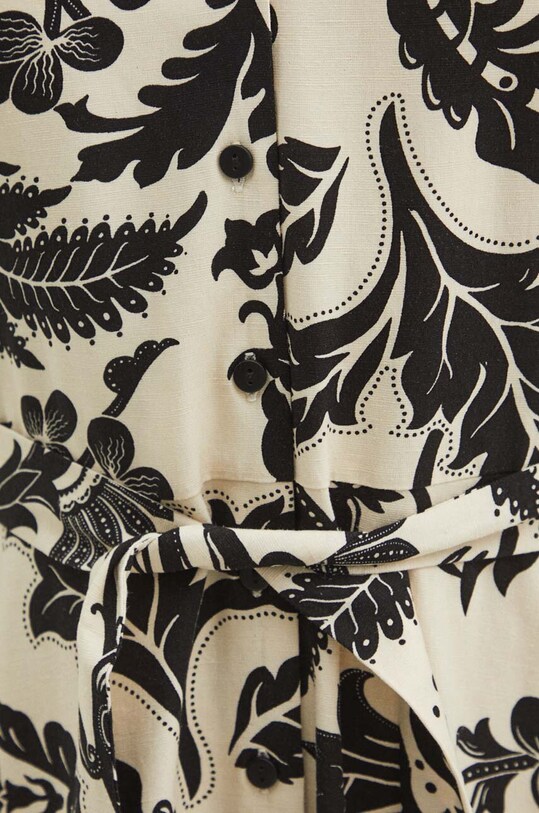 Sukienka z domieszką lnu damska midi wzorzysta kolor beżowy RS24.SUDA05 beżowy