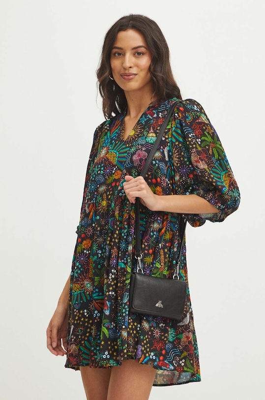 Sukienka damska mini wzorzysta kolor czarny tkanina czarny RS24.SUDA15