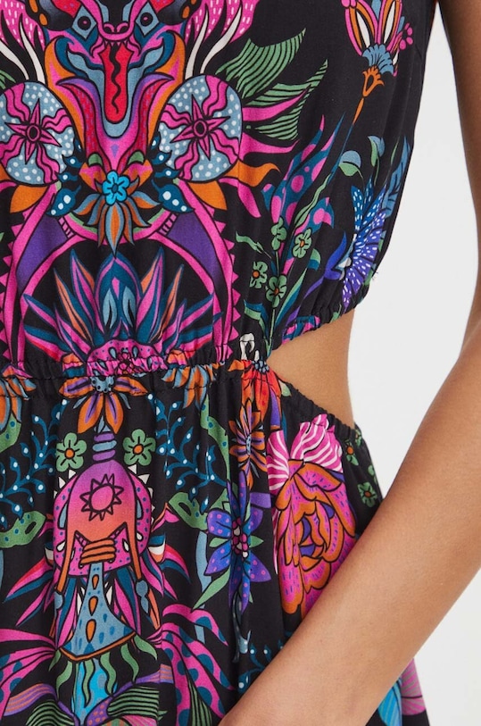 Sukienka damska midi wzorzysta z ozdobnymi wycięciami kolor czarny RS24.SUDB03 czarny