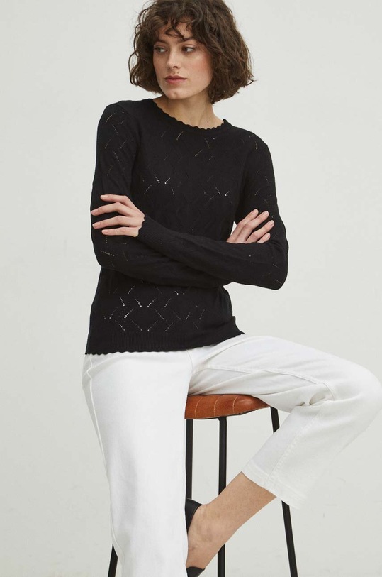Sweter damski ażurowy kolor czarny gładkie czarny RS24.SWD040