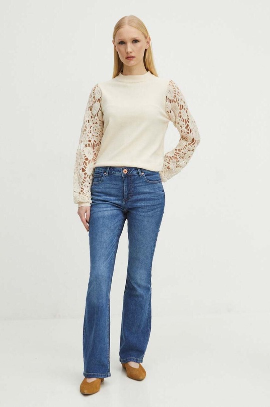 Sweter damski z fakturą kolor beżowy RS24.SWD101 beżowy RS24