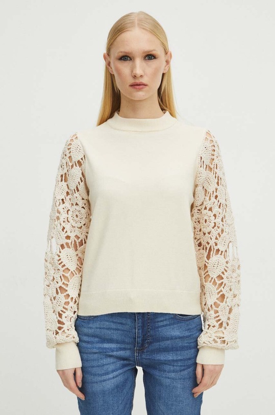 Sweter damski z fakturą kolor beżowy beżowy RS24.SWD101