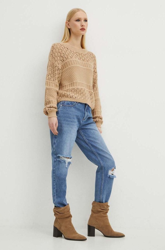 Sweter damski ażurowy kolor beżowy gładkie beżowy RS24.SWD106