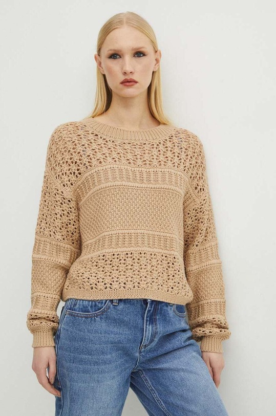 Sweter damski ażurowy kolor beżowy RS24.SWD106 beżowy RS24