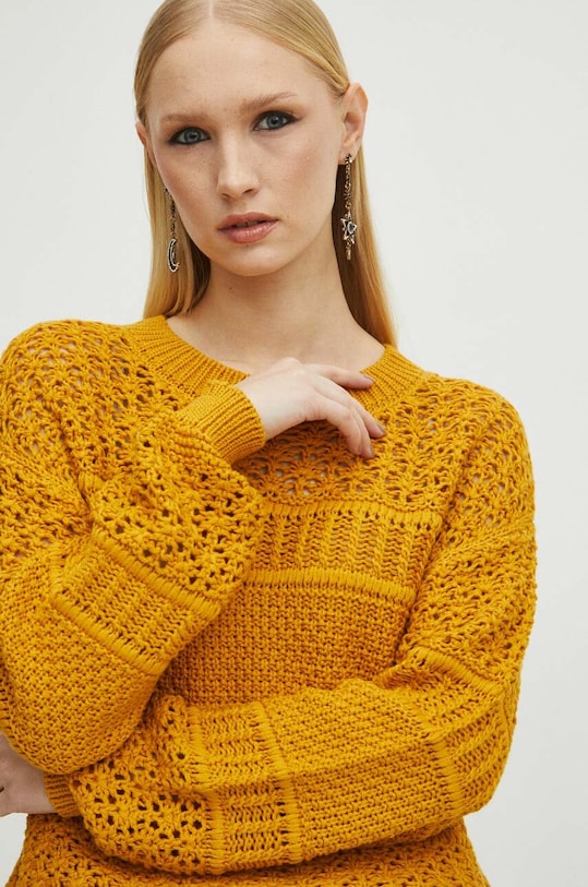 Sweter damski ażurowy kolor żółty gładkie żółty RS24.SWD106