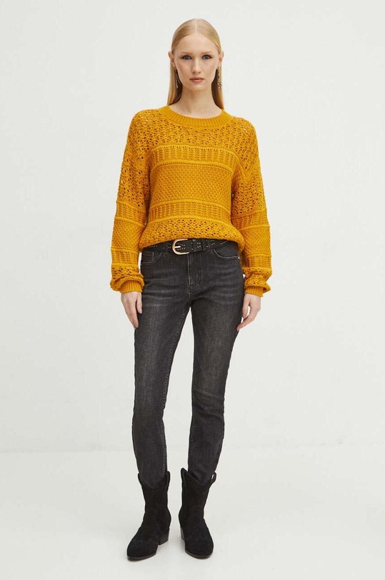 Sweter damski ażurowy kolor żółty RS24.SWD106 żółty RS24