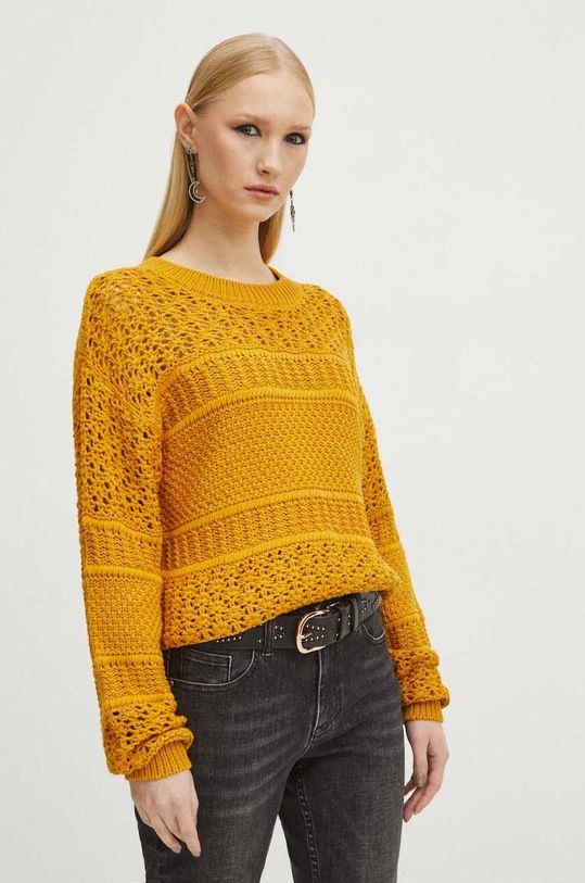 Sweter damski ażurowy kolor żółty żółty RS24.SWD106