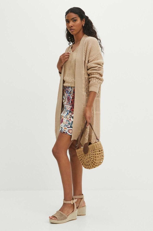 Odzież Kardigan damski ażurowy kolor beżowy RS24-SWD107 beżowy