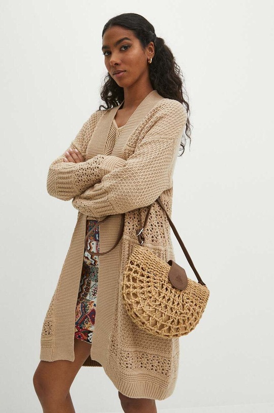 Kardigan damski ażurowy kolor beżowy RS24-SWD107 beżowy RS24