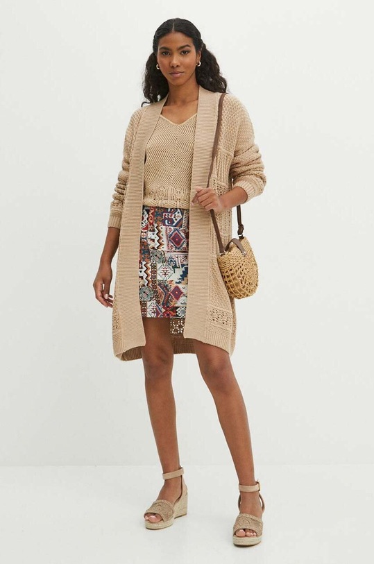 Kardigan damski ażurowy kolor beżowy pozostałe beżowy RS24-SWD107