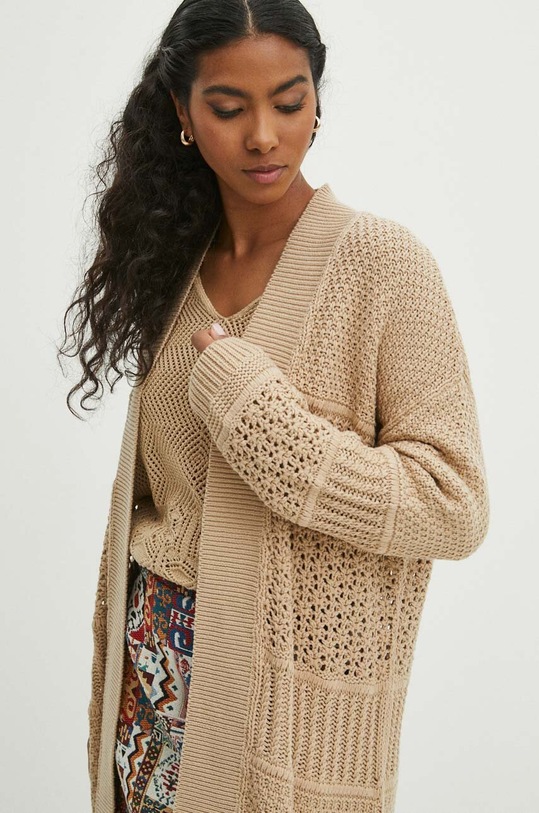 Kardigan damski ażurowy kolor beżowy RS24-SWD107