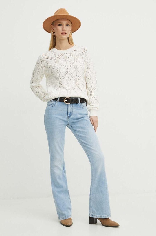 Sweter bawełniany damski ażurowy kolor beżowy RS24.SWD207 beżowy RS24