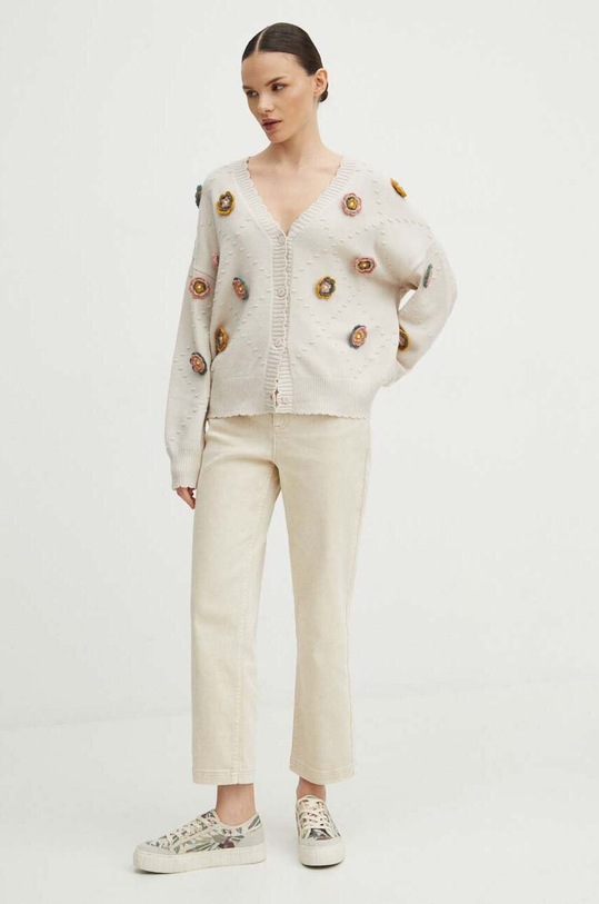 Kardigán dámsky béžová farba RS24.SWD302 béžová RS24