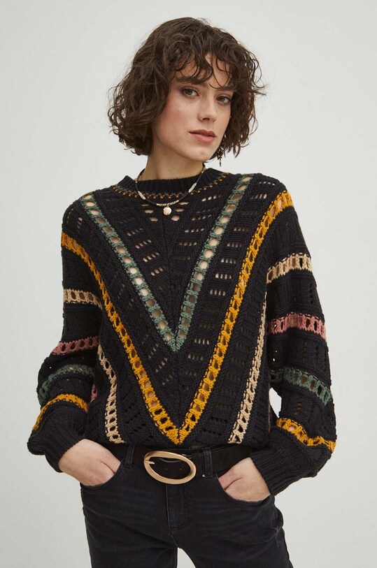 Sweter damski ażurowy kolor czarny czarny RS24.SWD401