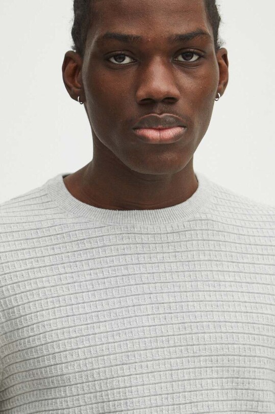 Sweter bawełniany męski z fakturą kolor szary szary RS24.SWM020