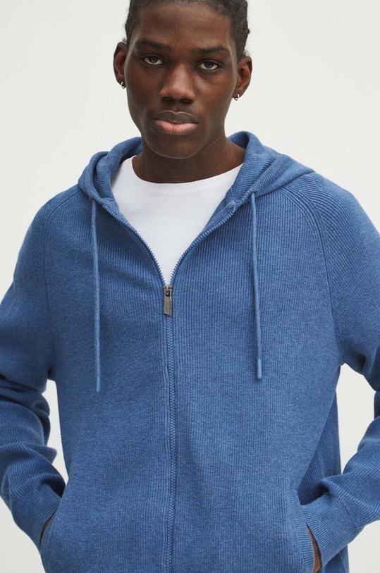 Kardigan męski z kapturem kolor niebieski niebieski RS24.SWM202