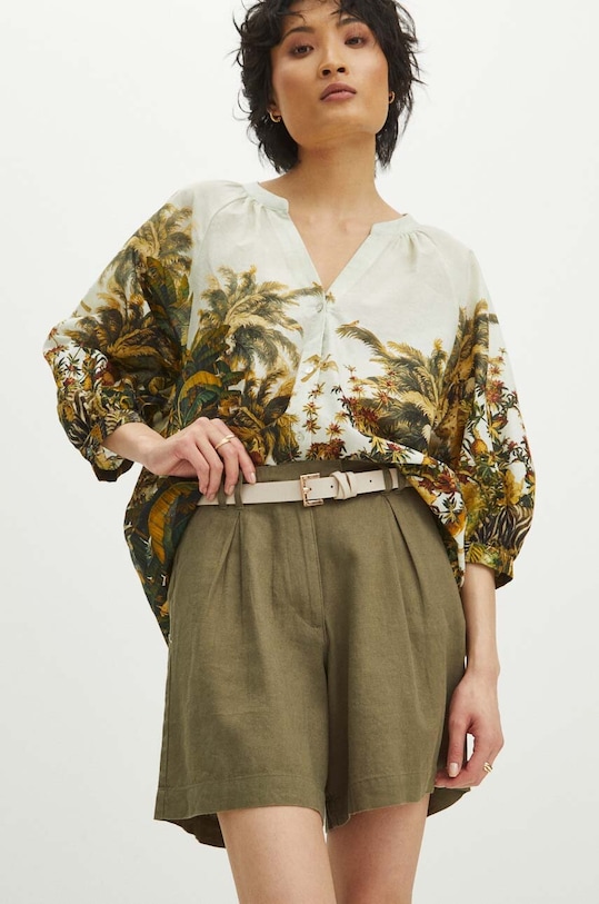 Lněné kraťasy zelená barva len zelená RS24.SZD074